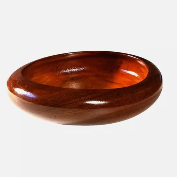 Vintage 6” Round Wood Bowl Mid Century Flat Rimmed Wooden Bowl Farmhouse - Picture 6 of 10